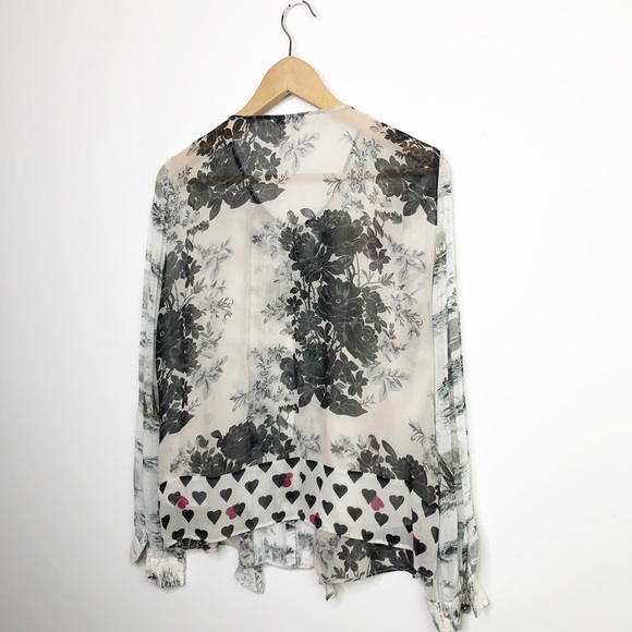 LEIFNOTES by Anthropologie Queen of spades sheer mixed media button down blouse - Picture 2 of 11